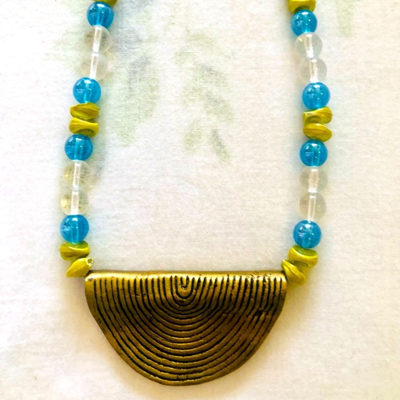 Bohemian Blue Green Beaded Necklace - NWOT - Picture 2 of 2